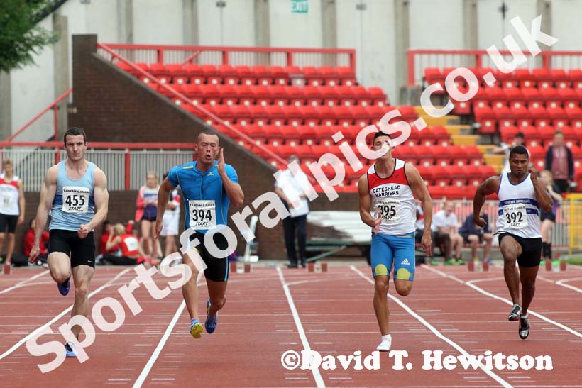 Richard Kilty (Gateshead) winning the 100 metres at the Gateshead Tartan Games Open.